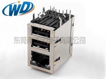 RJ45+雙層USB帶LED燈 內(nèi)置網(wǎng)絡(luò)變壓器100M 1000M